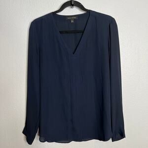 Banana Republic Blue Sheer Blouse V-Neck Pullover Lightweight Long Sleeve Sz M